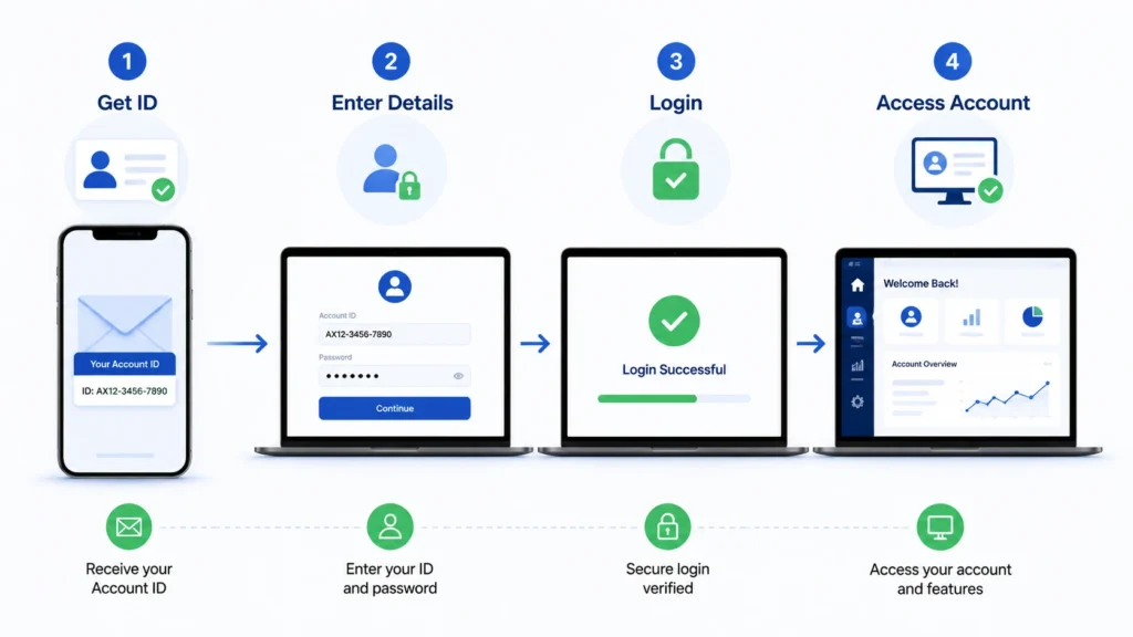 Matchbox9 login process from ID to account access