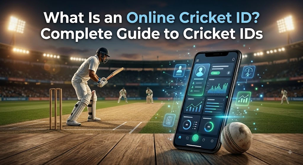 Online cricket ID account with cricket stadium and digital interface
